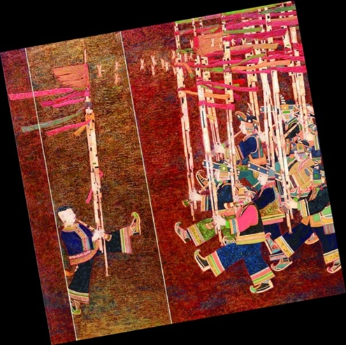 姚向东漆画作品《春·盛歌》(受访者供图)